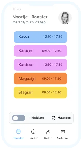 Bedrijfsrooster App Telefoon met rooster